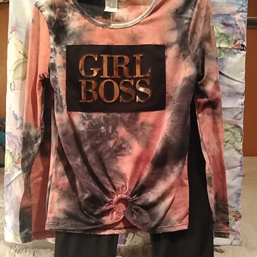 Girl Boss long sleeve w/ black tights